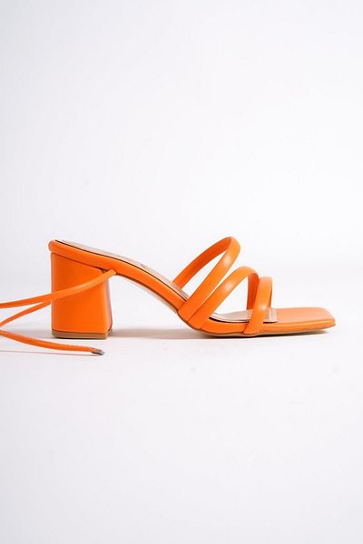 Modabuymus Fascınatıon Orange Ankle Laced Thick Heeled Sandals