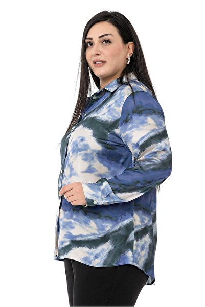 DISENTIS MODEST Батик з візерунком атлас з індиго Сорочка великого розміру