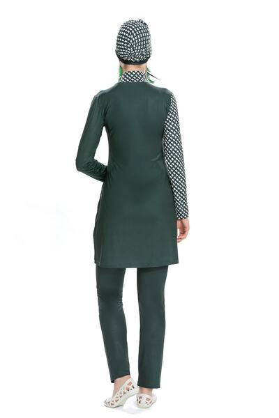 Starinci Mayo Lycra Full Covered Swimsuit Green Houndstooth Patterned