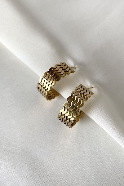 SilverStone Wave Form Steel Hoop Earrings