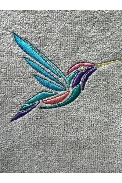 Ursa Hummingbird Embroidered Gray Bamboo Towel 2 Pieces 50X90
