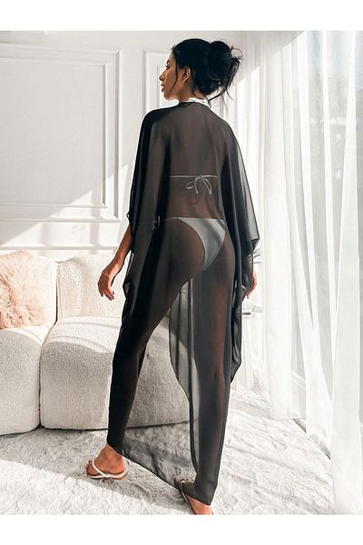 ZF BUTİK Kimono de plajă din șifon | Elb33597 Negru Brodat