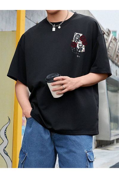 DEEPSENCE Ανδρικό μπλουζάκι Oversize Roseskull Back Print Μαύρο