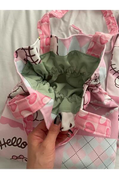 Planet Butik Aesthetic Cat Kawaii Büzgülü Bez Çanta