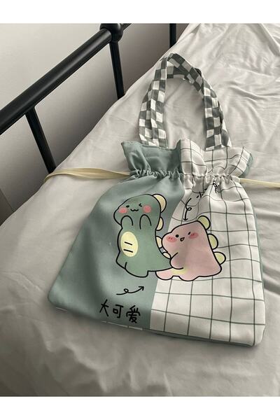 Planet Butik Cute Dinosaur Kawaii Drawstring Tote Bag