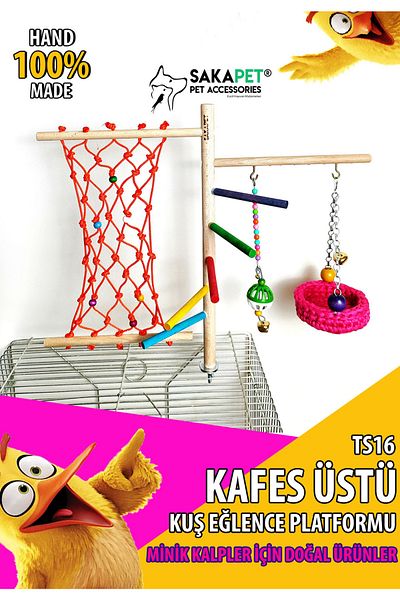 SAKAPET Budgie Arm - Bird Entertainment Platform with Climbing Rope and Braid Bed Etc.b Ts16