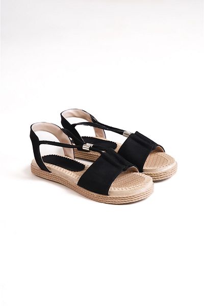 Moda Değirmeni Sandale de damă din piele întoarsă neagră BG1010-123-0005