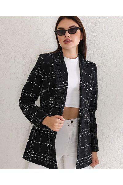 pembekurdelem Jachetă de damă din tweed negru