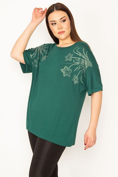 Şans Women's Green Large Size Stone Detailed Tunic 65n36425