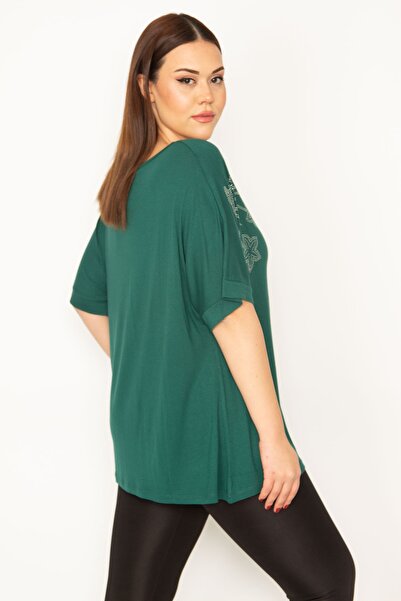 Şans Women's Green Large Size Stone Detailed Tunic 65n36425