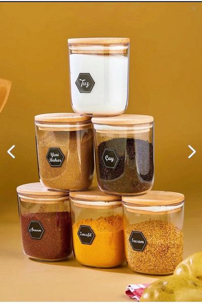 FBZhome 6-Piece Mica Drip Spice Jar Set with Wooden Lid 400 ml Leakproof Acrylic Jar Set