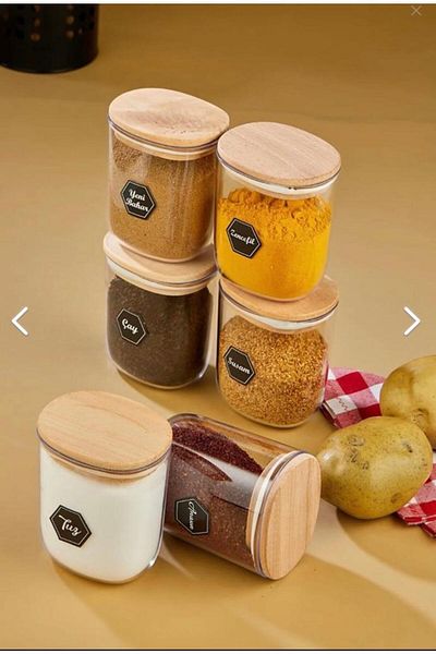 FBZhome 6-Piece Mica Drip Spice Jar Set with Wooden Lid 400 ml Leakproof Acrylic Jar Set