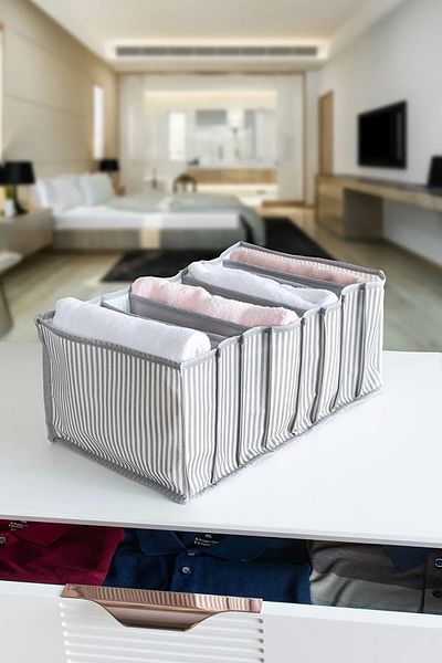 Özlem Toys 3 Pieces Large Size (L) Drawer Cabinet Organizer (Grey Striped)