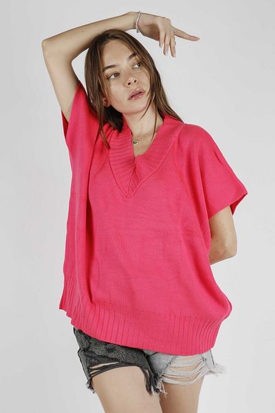 Shivi Fashion Women's V-Neck Casual Fuchsia Pink Sweater