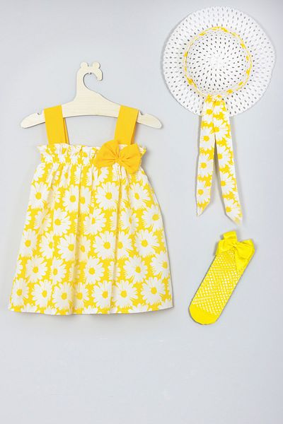 ADABEBEK Flower Patterned Dress with Hat, Fishnet Socks Set 010