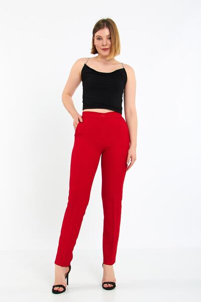 Blue Black Red Fabric Trousers