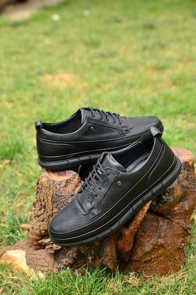 JAMES FRANCO Men's 100% Genuine Leather Black Casual Shoes Offer Elegance and Comfort Together with Their Innovative Style.
