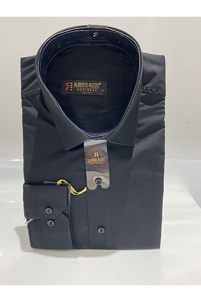 Alberto Rizo Черна риза с дълъг ръкав Slim Fit, обикновена, без джобове