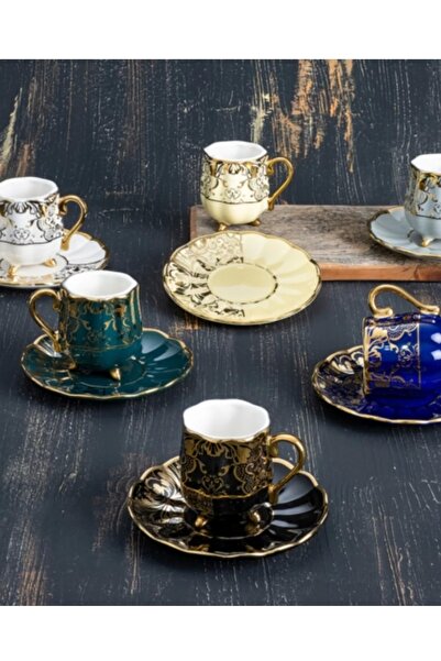 KESEN ZÜCCACİYE Cut Glassware Porcelain Shah Coffee Cup Set