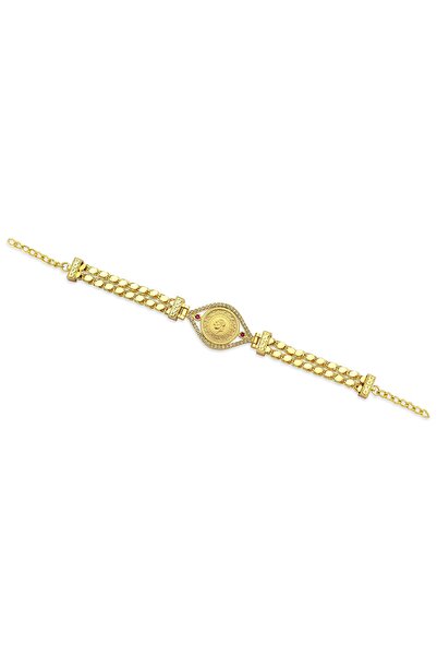 Tuğrul Kuyumculuk Arpa Zincirli Renkli Taşlı 22 Ayar Çeyrekli Bileklik 22cb17