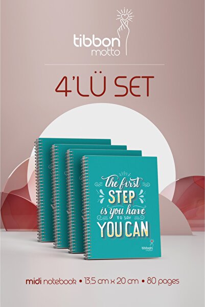 Tibbon Motto Midi Defter Spiralli 4'lü Set Step 17