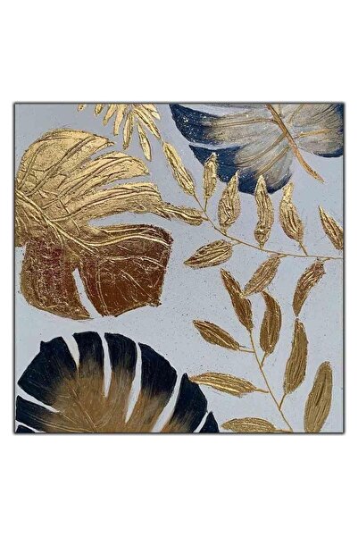 tablodekor ALTIN VARAKLI LACİVERT YAPRAKLAR YAĞLI BOYA DOKULU TABLO
