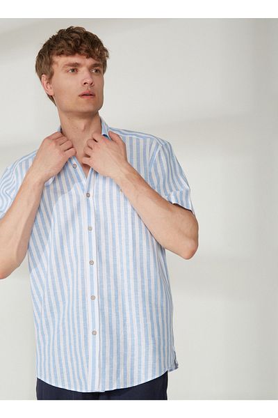 U.S. Polo Assn. BAZA. Polo Assn. Cămașă albastră cu mânecă scurtă pentru bărbați SHAWK
