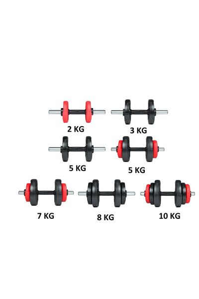 ECG Ecgspor 21 KG (2x10,5kg) Multifonksiyonel Grip Plate Dambıl Seti Kırmızı -siyah