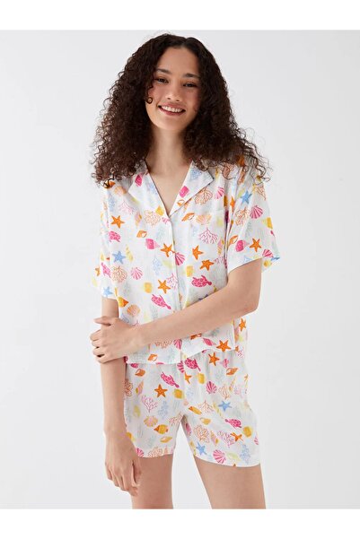 LC Waikiki Súprava dámskeho pyžama LCW DREAM – košeľový golier, potlač, krátky rukáv a šortky