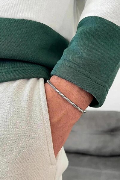 The Collection Unisex Silindir Ayarlanabilir Italyan Zinciri Gümüş Rodyum Bil...