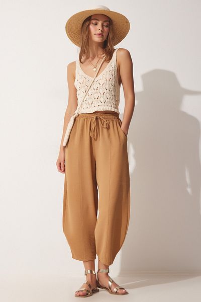 Happiness İstanbul Damskie spodnie Shalwar w kolorze ciemnego biszkoptu CI00036
