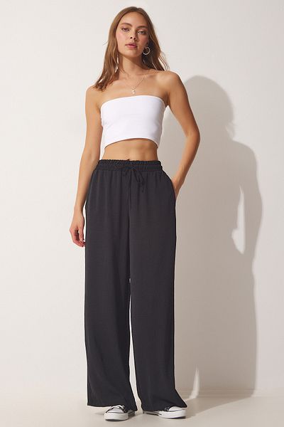 Happiness İstanbul Women's Black Summer Pocketed Ayrobin Trousers DD01235