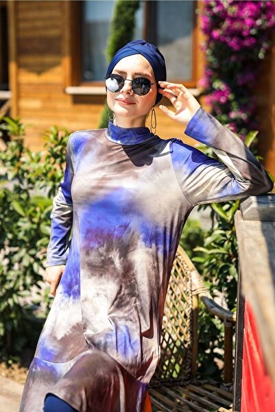 Marina Μαγιό 4 τεμαχίων Navy Blue με μοτίβο, πλήρως καλυμμένο μαγιό χιτζάμπ M...