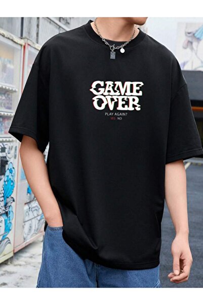 DEEPSENCE Μπλουζάκι Unisex Oversize Game Over Μπροστινό εμπριμέ μαύρο