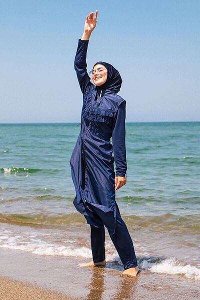Marina Navy Blue Tasseled Parachute 4-Piece Long Full Covered Hijab Swimsuit 1998
