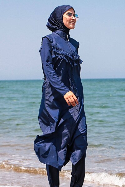 Marina Lacivert Püsküllü Paraşüt 4’lü Uzun Tam Kapalı Tesettür Mayo 1998