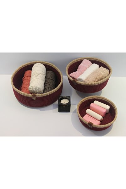 NAYS HOME Coș organizator triplu din iută roșu claret - Multifuncțional