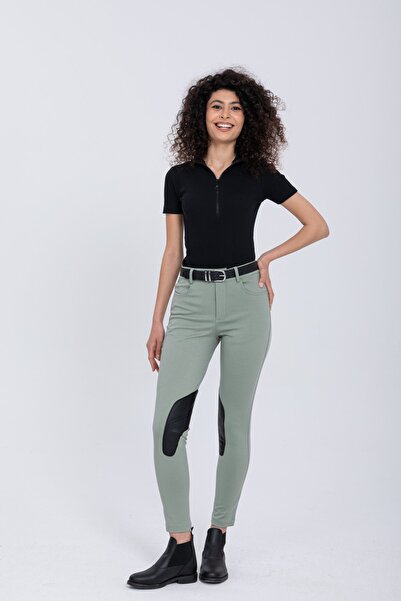 PEUR RIDER SHOP Дамски бричове за езда в ментово зелено - кожени детайли