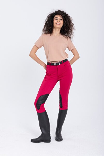 PEUR RIDER SHOP Дамски бричове за езда в цвят фуксия - кожени детайли