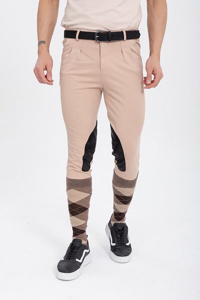 PEUR RIDER SHOP Μπεζ ανδρικό παντελόνι Rider - Δερμάτινο λεπτομερές