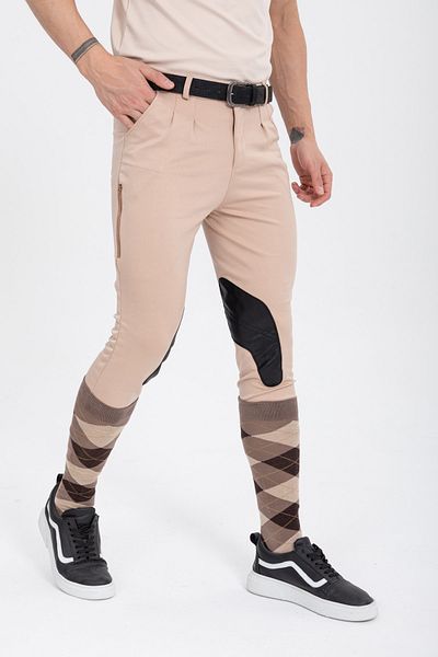PEUR RIDER SHOP Μπεζ ανδρικό παντελόνι Rider - Δερμάτινο λεπτομερές