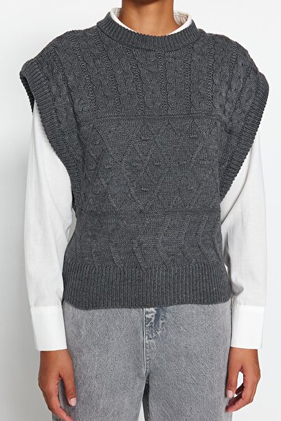 Trendyol Collection Anthracite Self Patterned Crew Neck Knitwear Sweater TWOAW21BZ0447