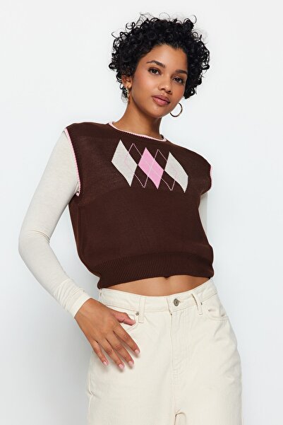 Trendyol Collection Brown Crop Knitwear Sweater TWOAW22BZ0061