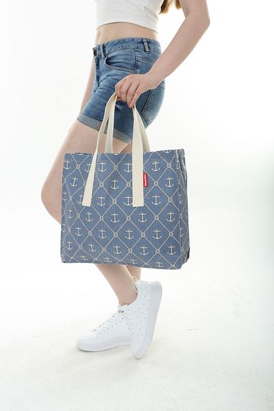 Serkan Çanta Bez Çanta Atölyesi Cloth Bag Marine Anchor Patterned Tote Bag