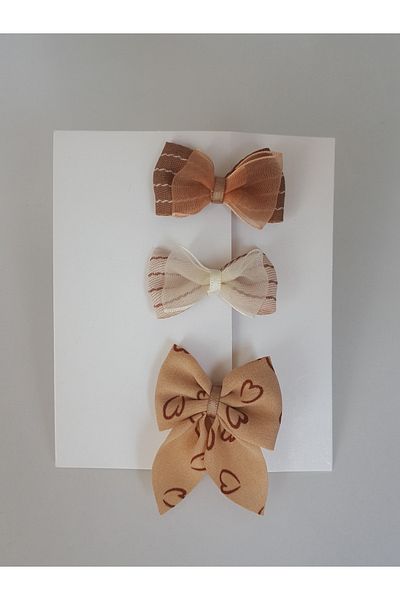 swan butik Baby Girl 3-Piece Buckle Set with Bow and Tongs Brown Beige