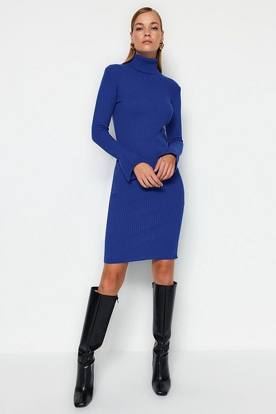 Trendyol Collection Saks mini kötöttáru ruha hullámos ujjakkal TWOAW20YN0005