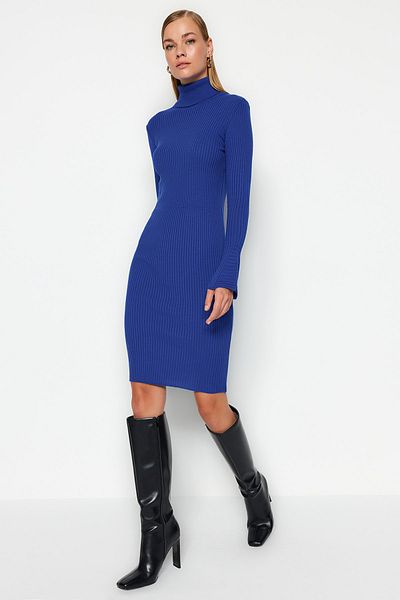 Trendyol Collection Saks mini kötöttáru ruha hullámos ujjakkal TWOAW20YN0005