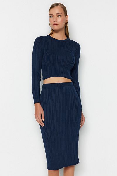 Trendyol Collection Sötétkék Crop kötöttáru felső és alsó készlet TWOAW24AU00003