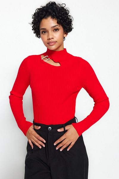Trendyol Collection Red Stand Collar Knitwear Sweater TWOAW24KZ00744