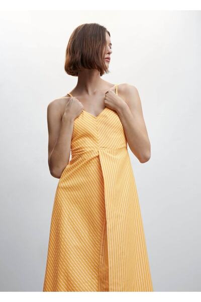 MANGO Woman Askılı Çizgili Elbise